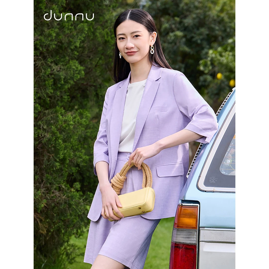 dunnu敦奴夏季商场同款七分袖宽松休闲西装外套女