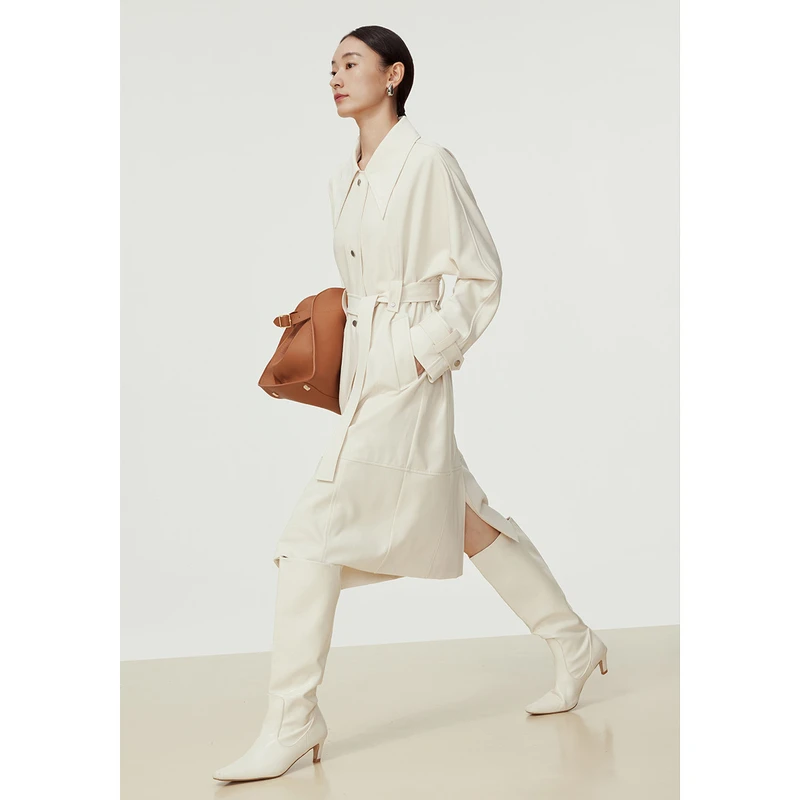 dunnu敦奴旗舰店2023秋新品中长款法式收腰翻领风衣外套女