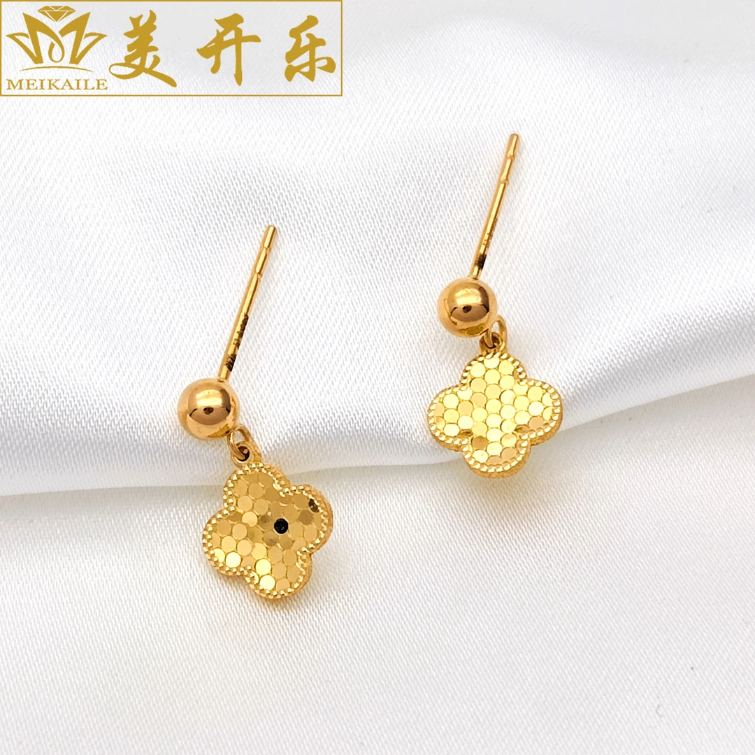 778美开乐黄金耳钉蜂巢幸运草时尚精致气质足金999黄金首饰直播女