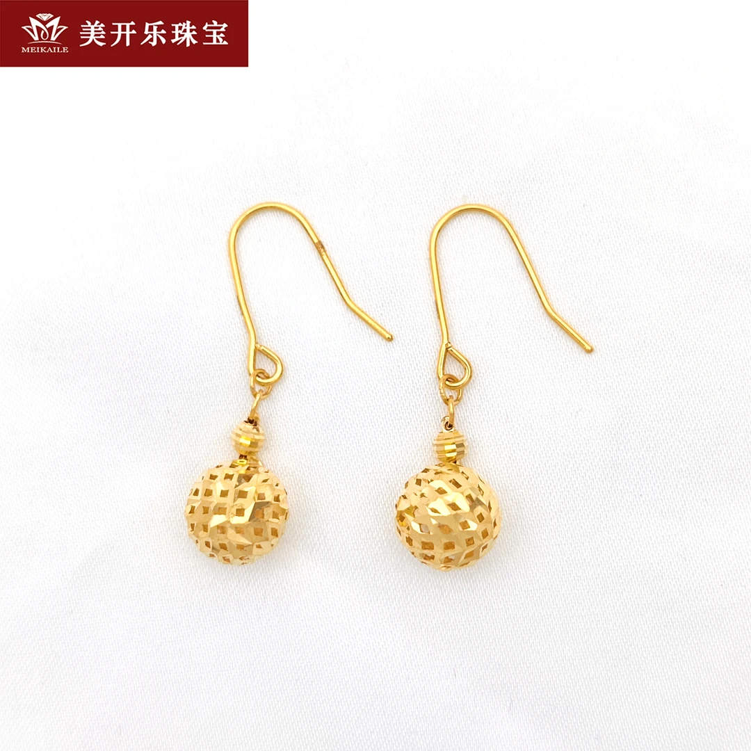 7146美开乐珠宝黄金耳圈镂空金珠耳钩足金999首饰直播按克卖女款