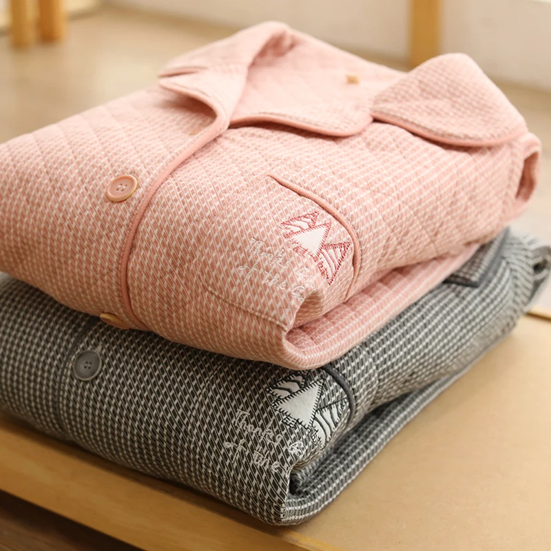 【宜莱家】情侣秋冬加厚空气棉保暖居家长袖长裤睡衣家居套装