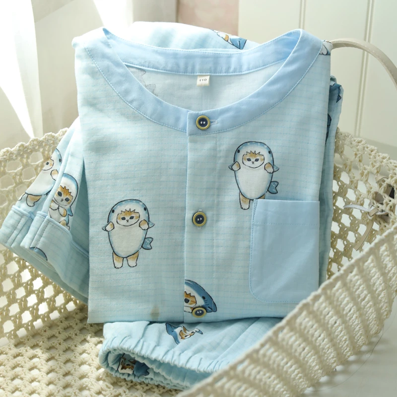 【企鹅】春夏纯棉男童睡衣圆领可爱卡通长袖长裤家居服套装