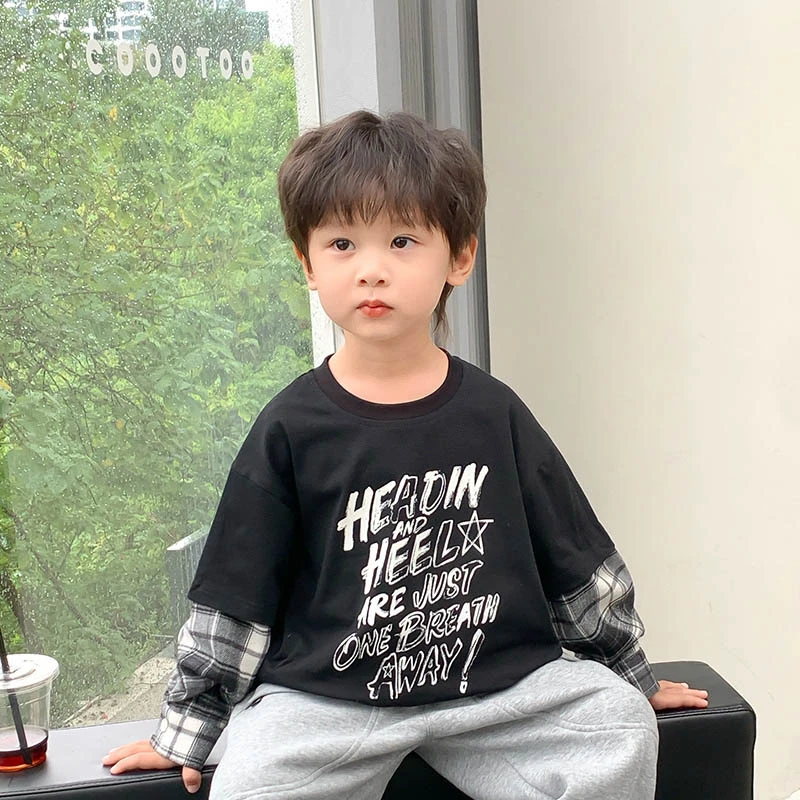 男童t恤长袖秋季薄款宝宝打底衫春秋小童纯棉儿童秋装假两件上衣