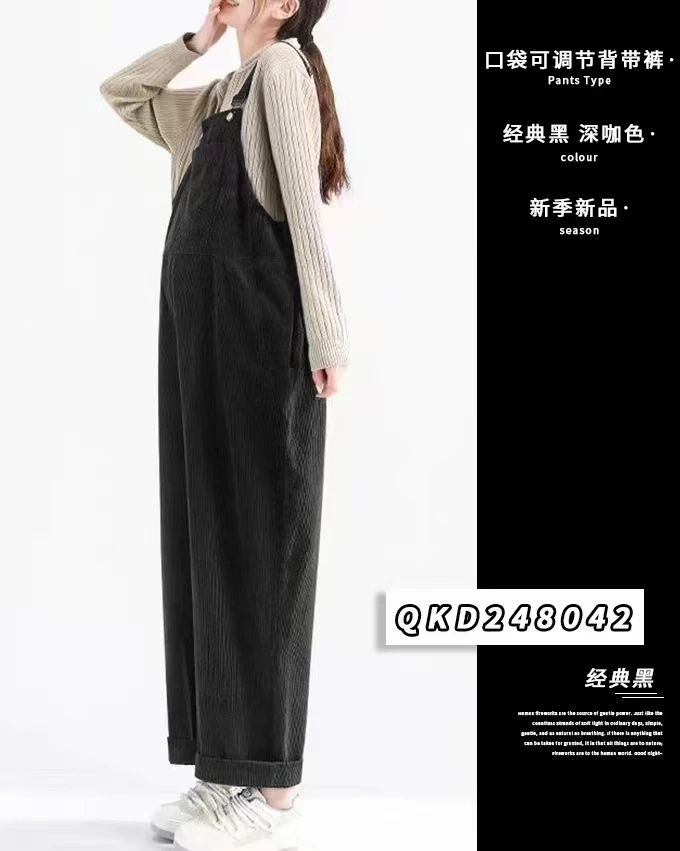 大口袋工装风雪尼尔欧棉绒孕妇背带裤时尚外穿秋冬宽松