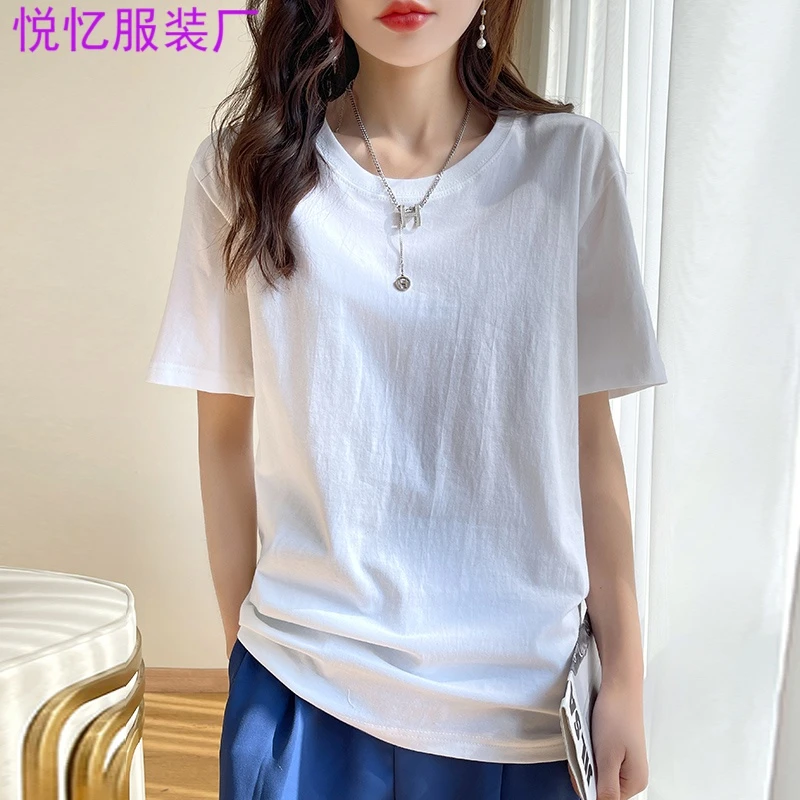 女款纯棉短袖圆领  纯色休闲T恤夏季时尚大码百搭t恤短袖t恤女