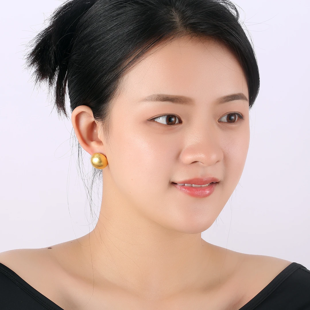 铜合金耳饰 拉丝耳扣金色耳钉轻奢百搭小众经典简约时尚银针法式