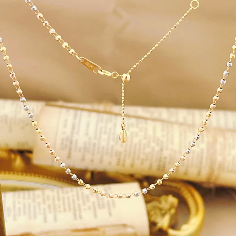 18K金三色车花钻闪项链  G1346