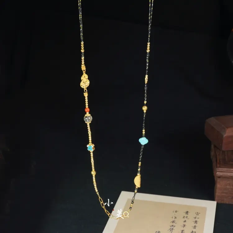 念安・18K金超七太太饺子葫芦黑绳项链（多样性发货） G8622