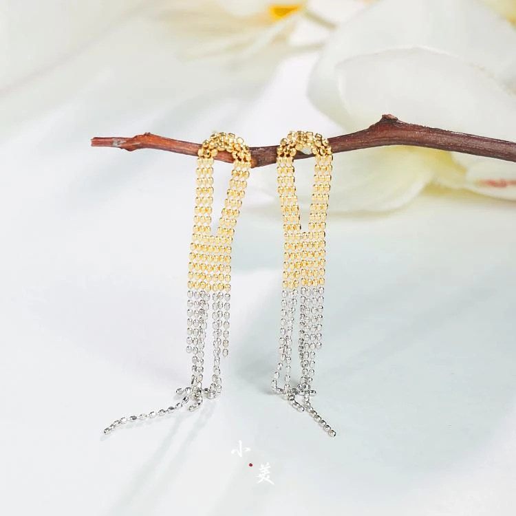 18K金双色流苏耳线耳环 G3075