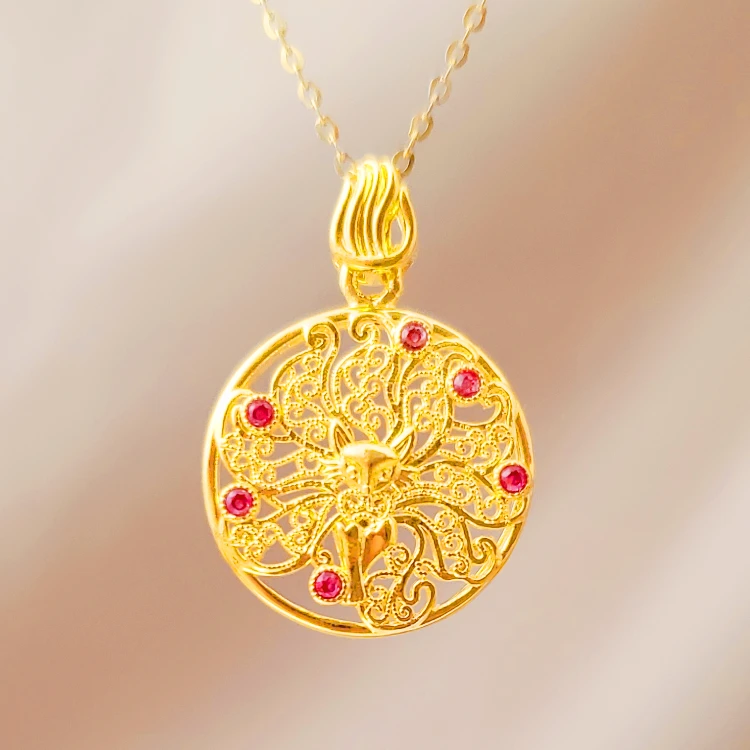 G6204 18K金凤九圆牌吊坠 复古国潮