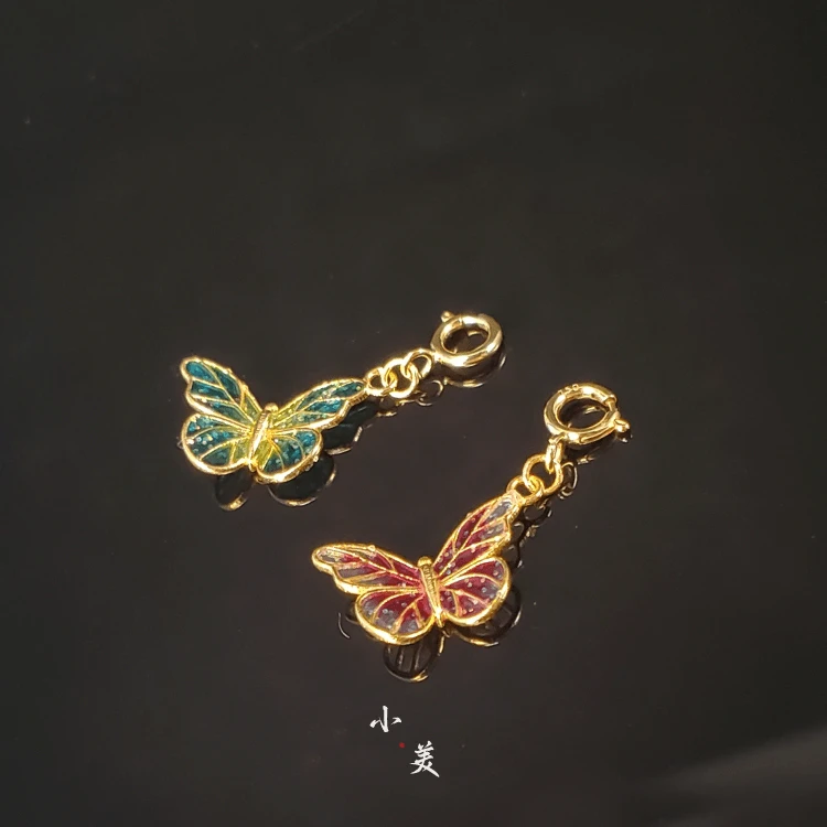 18K金烧蓝蝴蝶吊坠滴溜 （多样性发其一）G8329