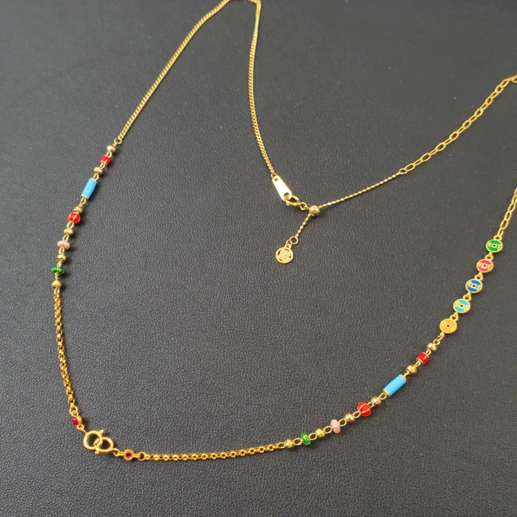 18K金烧蓝彩色五帝币项链 50cm  G7228