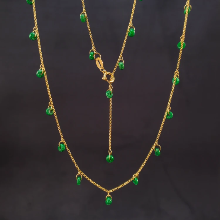 18K金翡翠珠珠满天星项链套链G7391