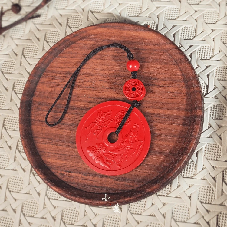 含辰砂工艺品朱砂山鬼花钱圆牌挂件 C297