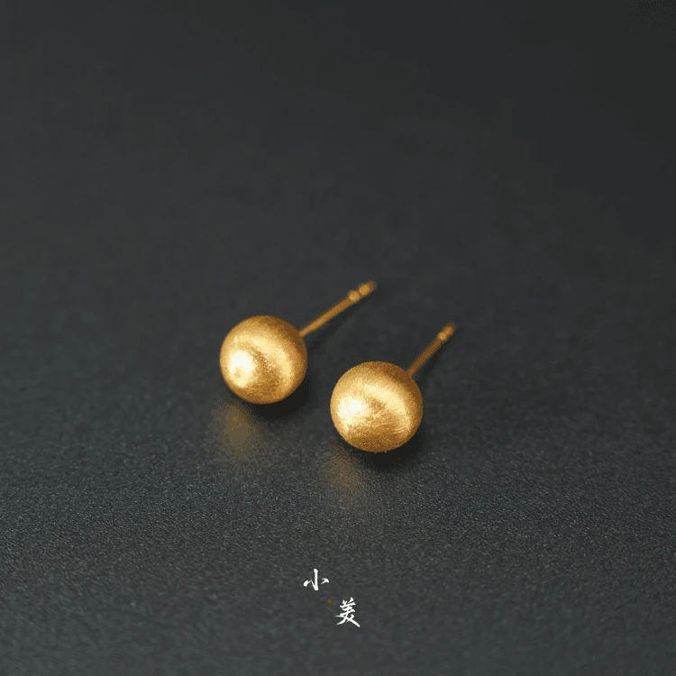 18K金拉丝金球耳钉8MM G3972