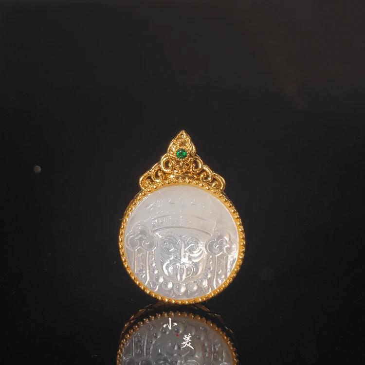 18K金*白贝翡翠花丝扎基吊坠  G7969