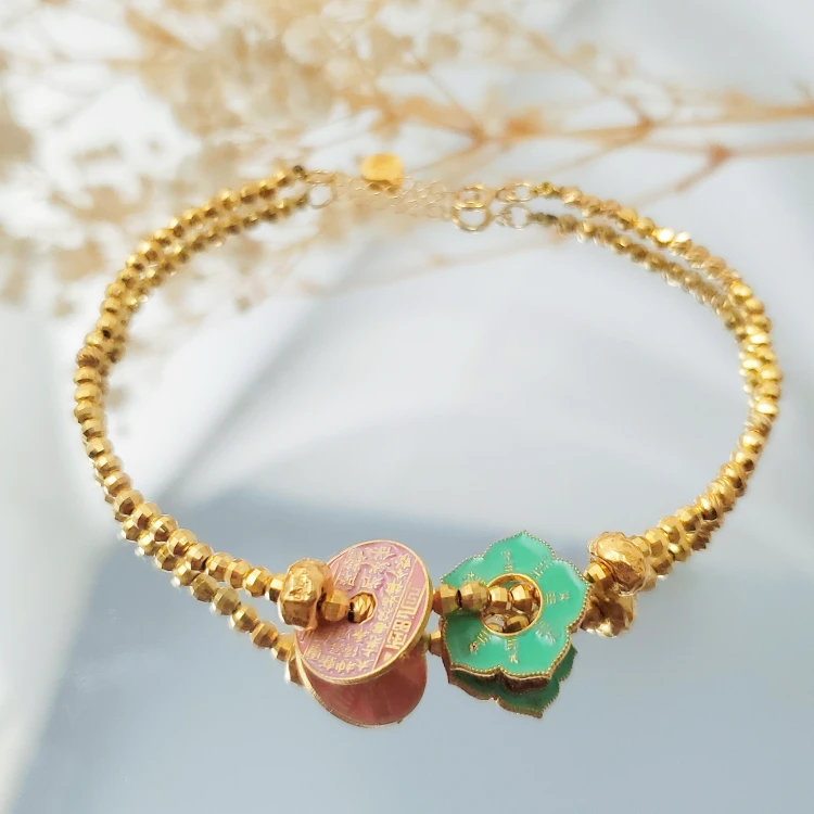 18K金*碎金子山鬼花钱手链 G5625