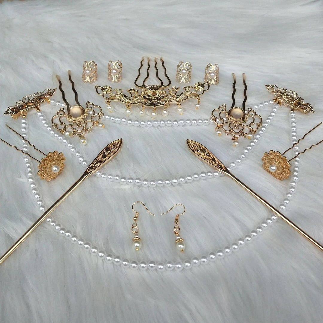 手工古装汉服头饰全套明制宋魏发饰珍珠发钗古风百搭全套饰品套装