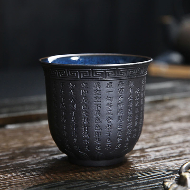 主人杯兔毫盏窑变心经杯中式大号白瓷罗汉杯家用茶盏建盏茶杯