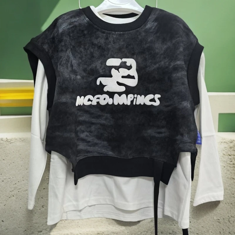 中童韩版真俩件套男童时尚印花百搭圆领儿童套装