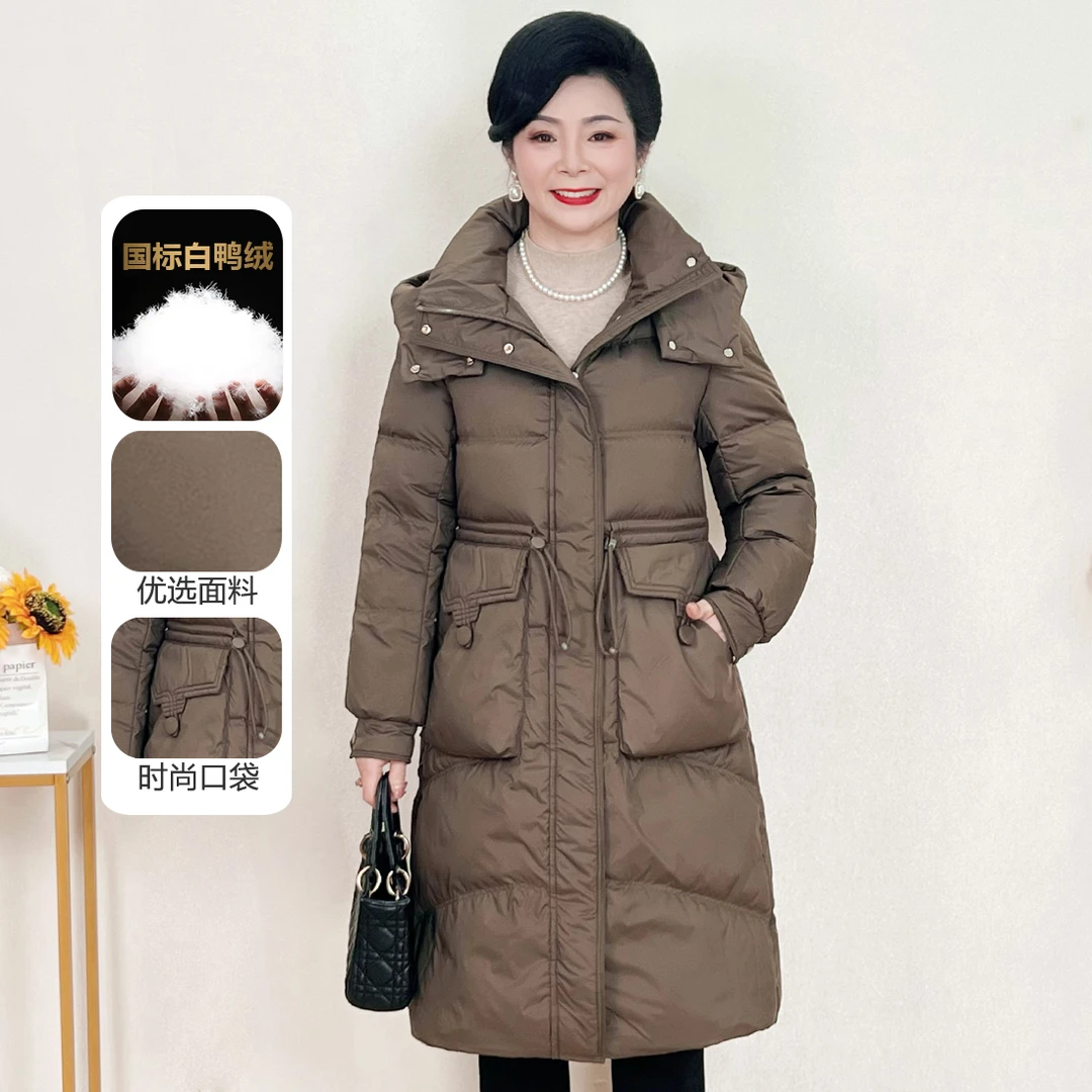 中老年女装妈妈冬季百搭显瘦宽松白鸭绒羽绒服时尚妈妈中长款外套
