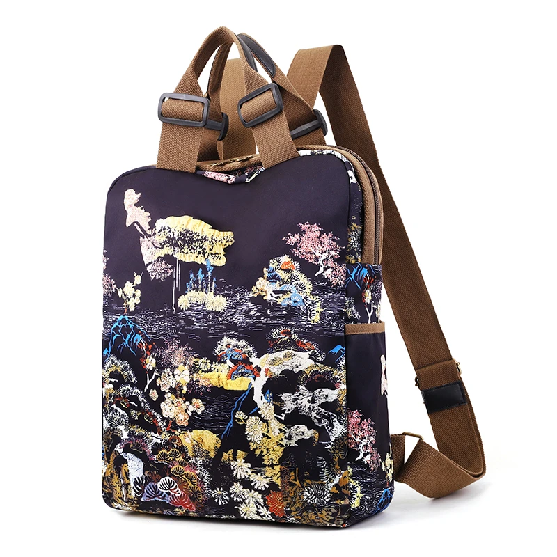 男女同款新民族风时尚大容量百搭复古单肩手提多功能学生双肩包