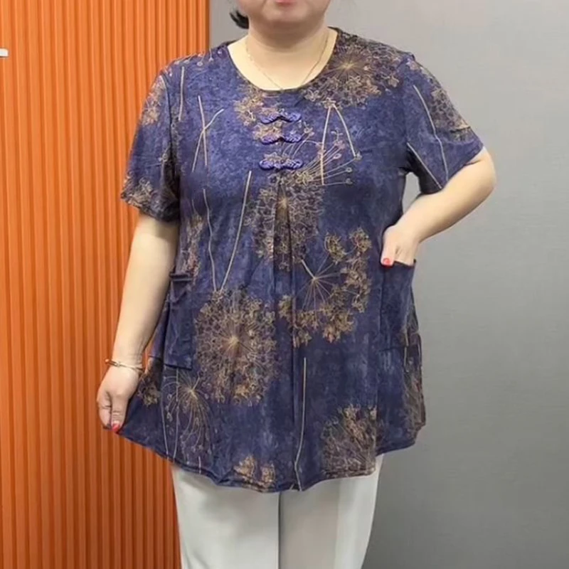 加肥加大码妈妈装胖妈妈夏宽松小衫遮肚子显瘦薄款Tt恤夏季中老年