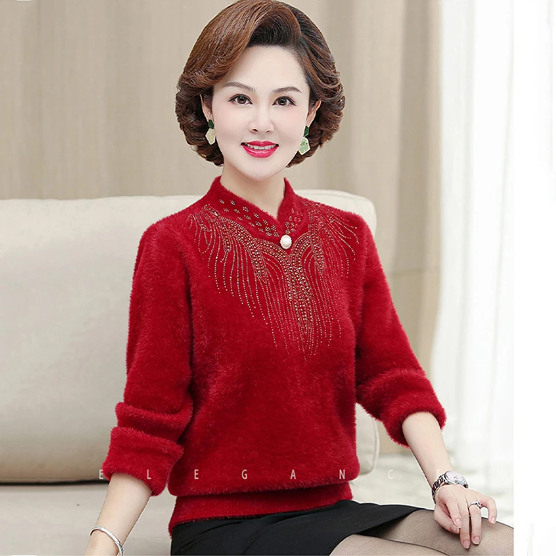 【擎苍鹰】中老年女装仿貂绒毛衣妈妈针织衫秋冬70-80岁老太太毛衣