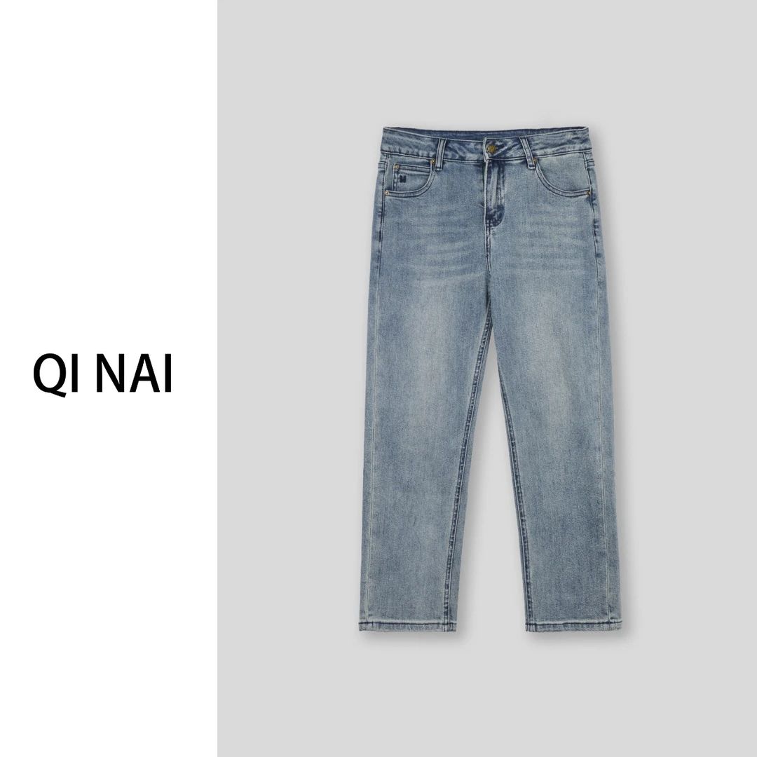 七奈推荐 【涟漪】简约显瘦复古直筒牛仔裤QN11446