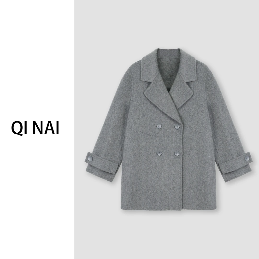 七奈推荐 【暖风】气质西装领双排扣双面毛呢外套QN11898