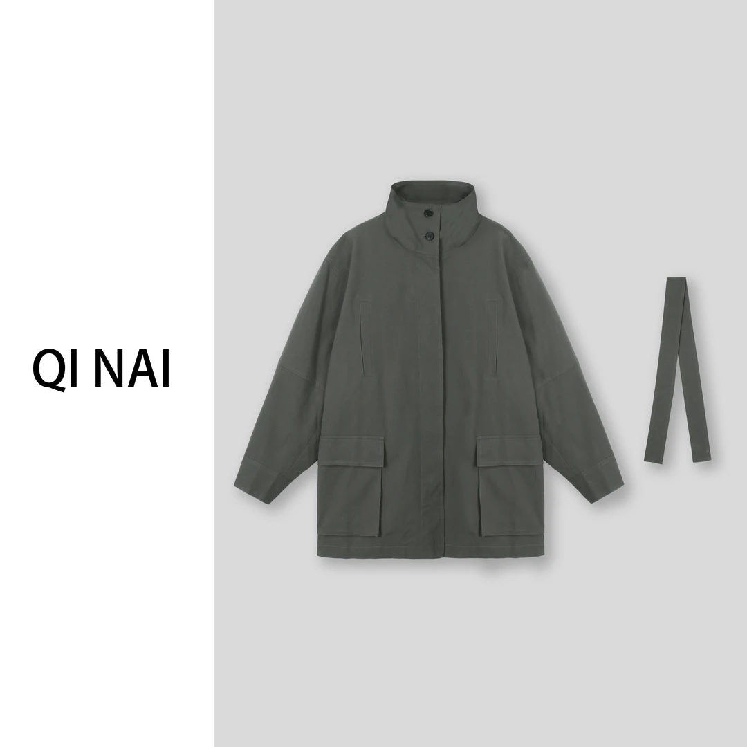 七奈推荐 【溯溪】休闲立领宽松中长款风衣外套QN11463