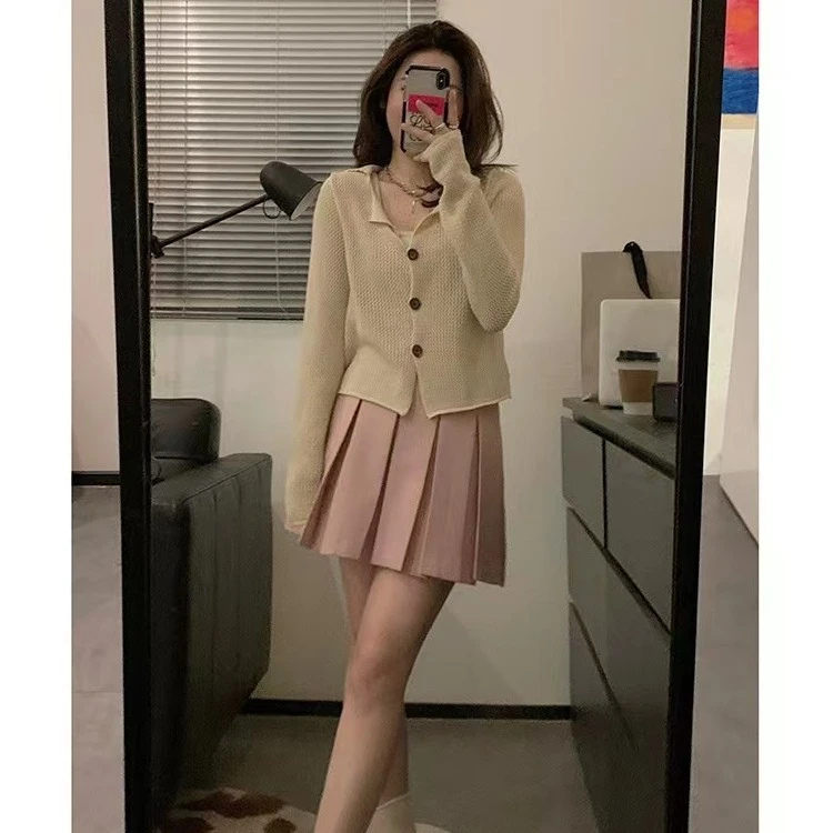 K1407 短款翻领针织镂空小开衫春夏显瘦外套女