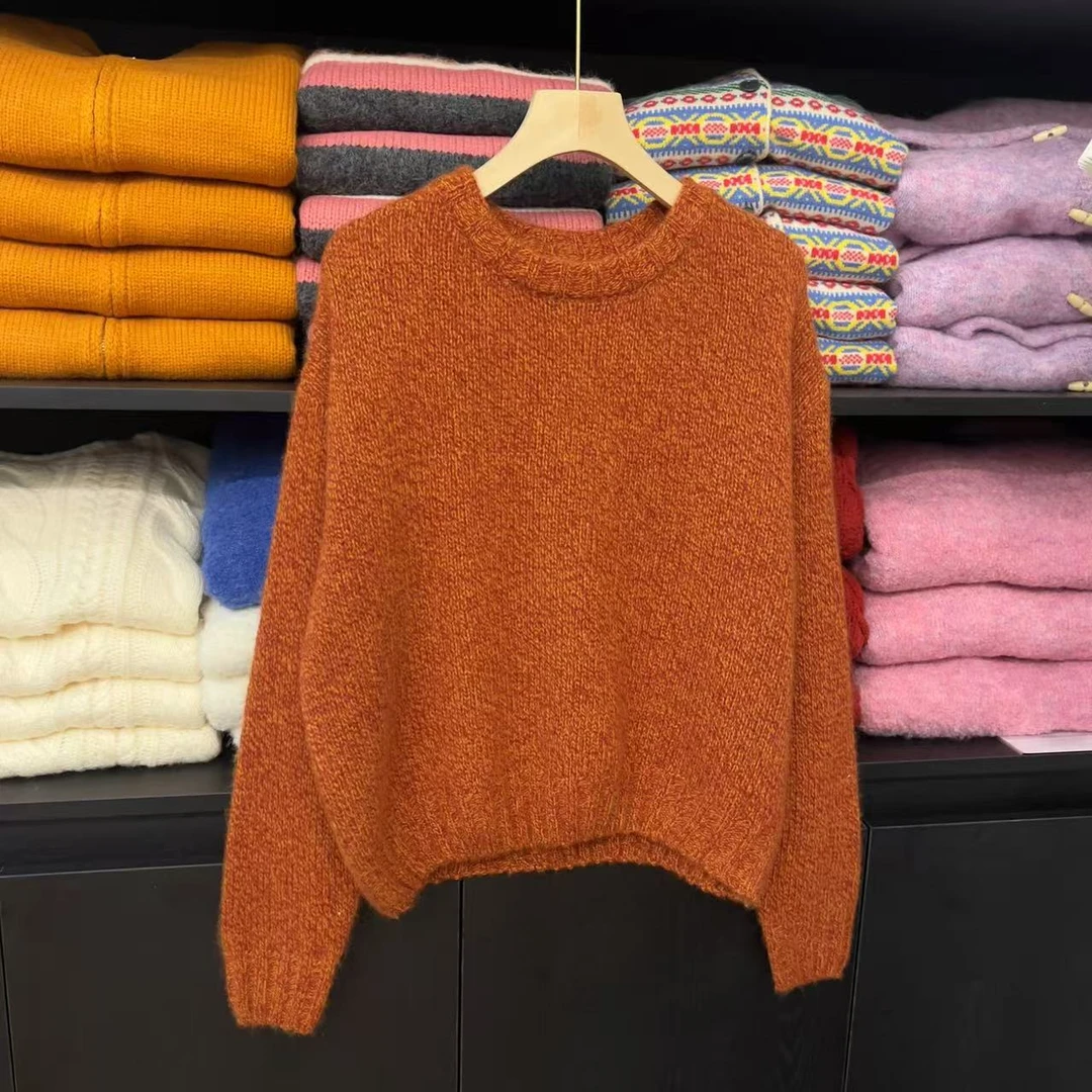 T2208 焦糖花纱时尚慵懒秋冬套头毛衣女针织上衣