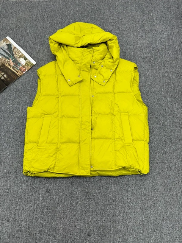 欧货女装新款连帽90白鸭绒羽绒简约马甲