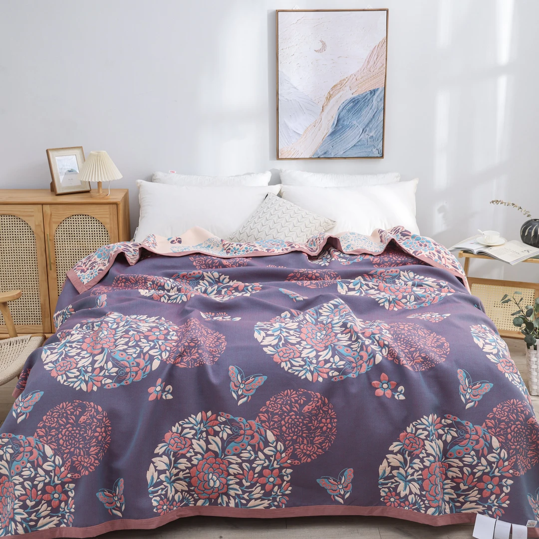 紫粉青花瓷实际2.2*2.4米秋冬新款床盖四季通用防滑床单双面款