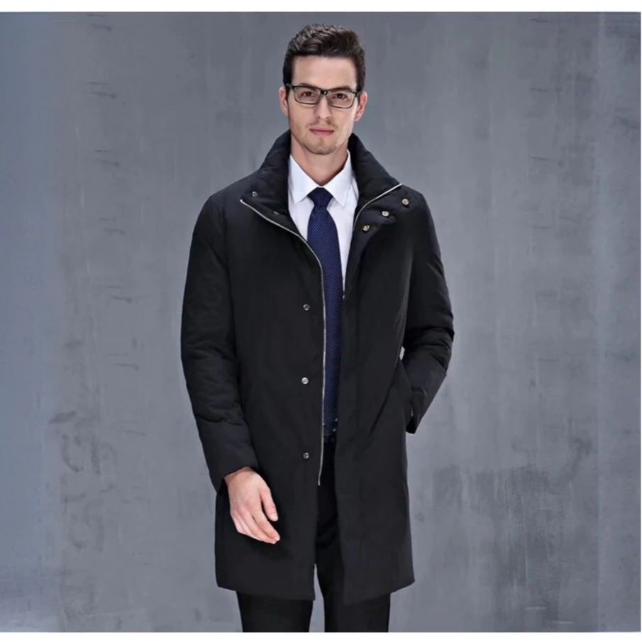 轻奢商务休闲男士羽绒服中长款男装外套保暖秋冬冬季连帽时尚男款