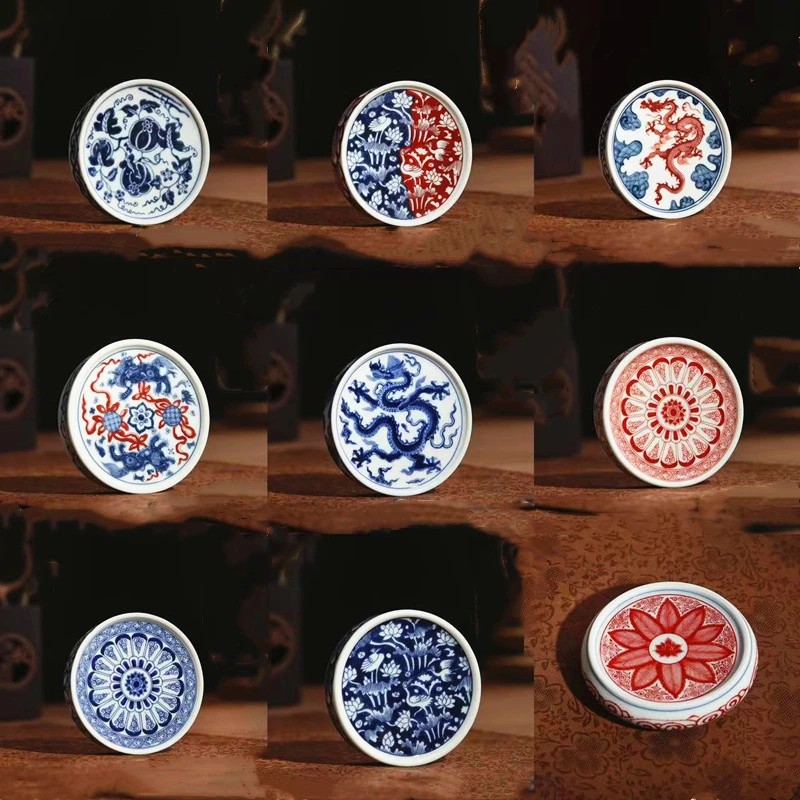 青花瓷盖置陶瓷壶盖功夫茶具茶艺家用茶杯垫茶托壶承茶道配件复古