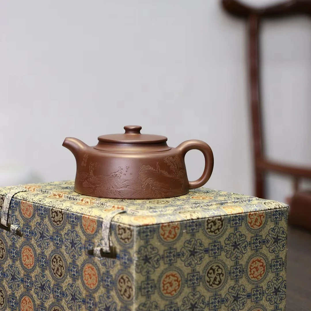 摹古井栏紫砂一厂老紫泥汲水思源全手工茶具手制茶具纯手工井栏壶