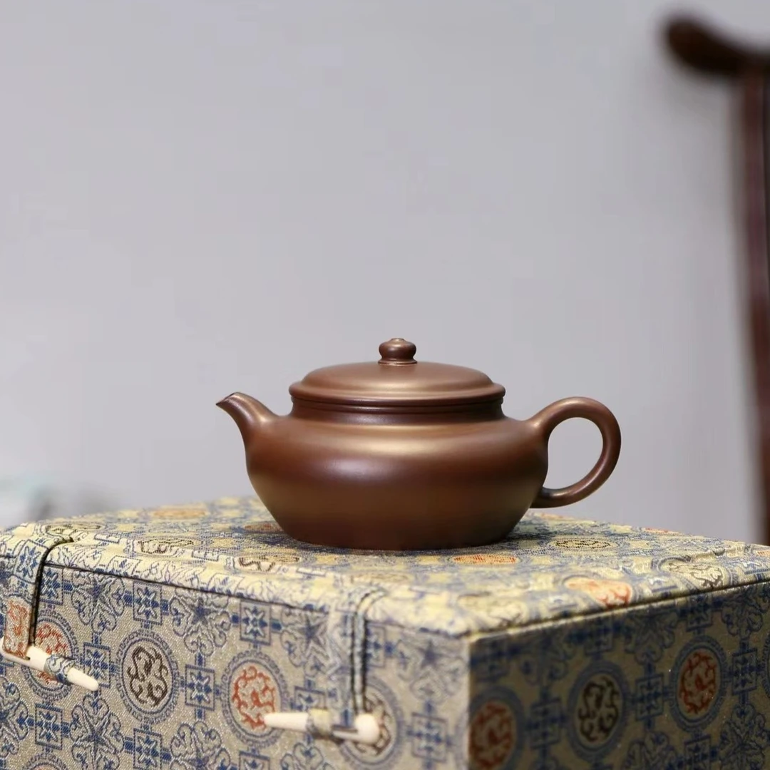 纯手工锦鼓一厂老紫泥内推孔全手工宜兴紫砂壶手制茶具圆壶紫砂壶