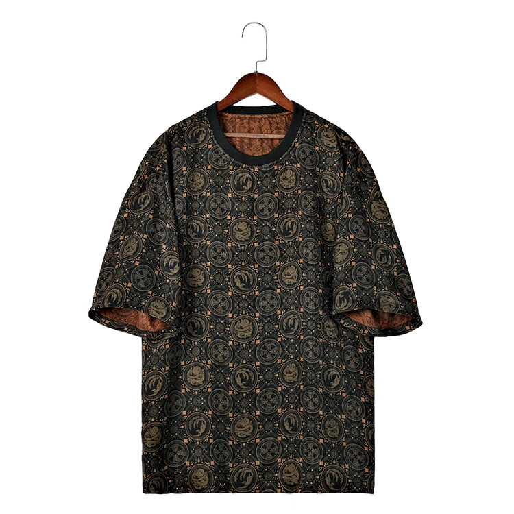 88301 男士落肩袖双面T恤 桑蚕丝全透孔绞罗红云纱新中式圆领短袖