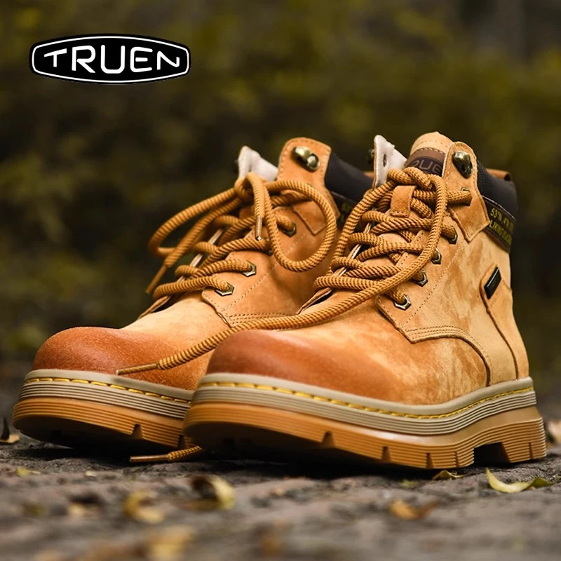 真恩大逃杀马丁靴男中帮英伦风头层真皮磨砂软皮冬季工装短筒复古