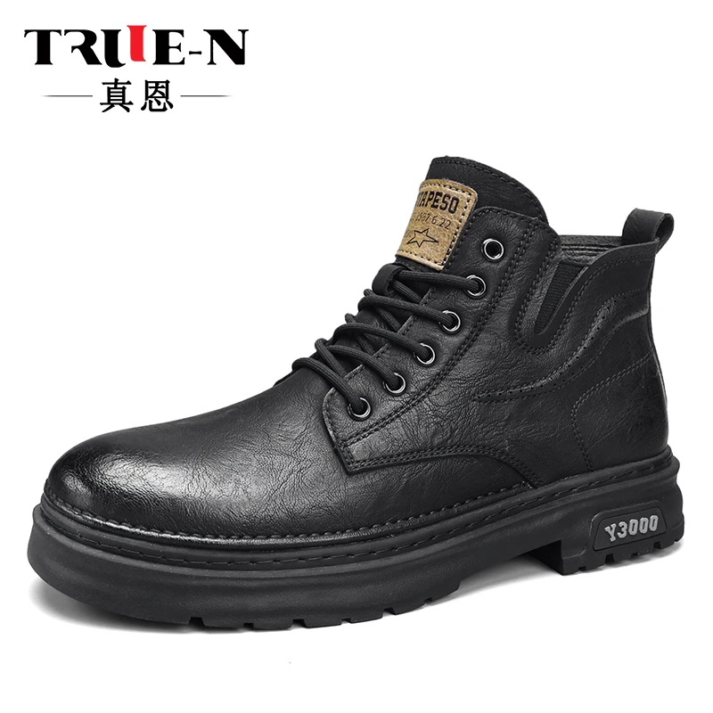 TRUE-N/真恩 真皮马丁靴2023新款CC158高帮英伦风韩版百搭短靴