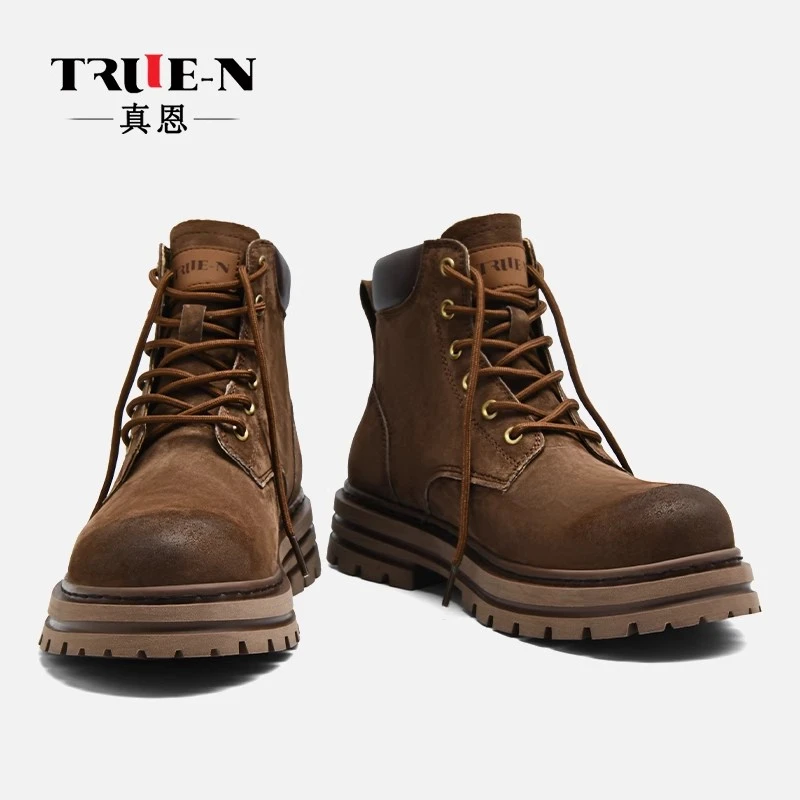 真恩马丁靴男2024新款头层真皮大黄春秋英伦高帮情侣复古工装男靴