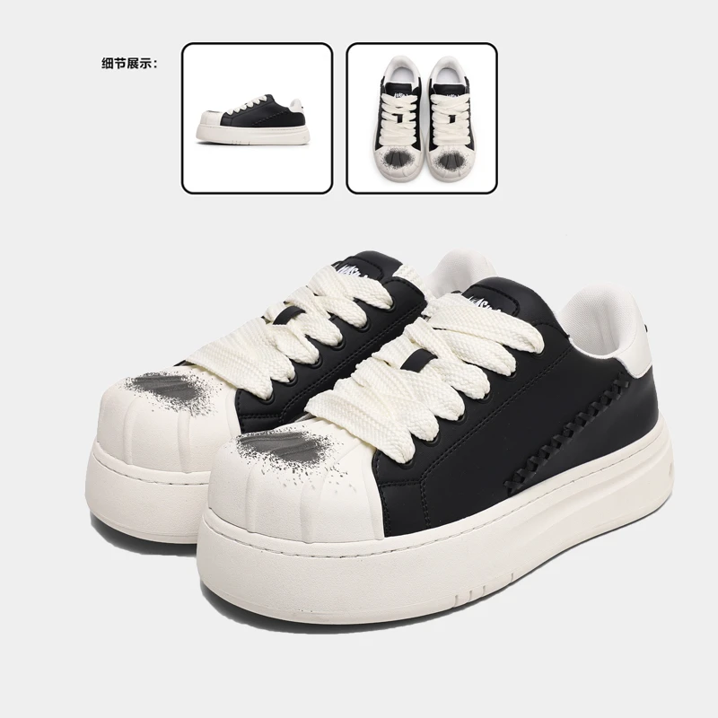 情侣鞋子小众贝壳头泼墨喷绘秋冬新款大头板鞋休闲男女溶解鞋潮流