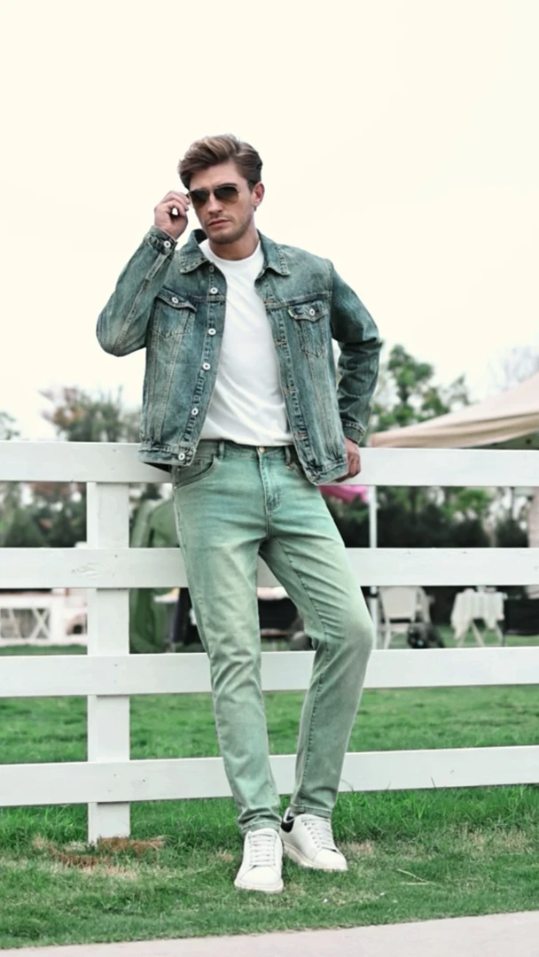 2024秋冬男士湖海蓝水洗复古美式潮流高奢百搭牛仔外套休闲男外套