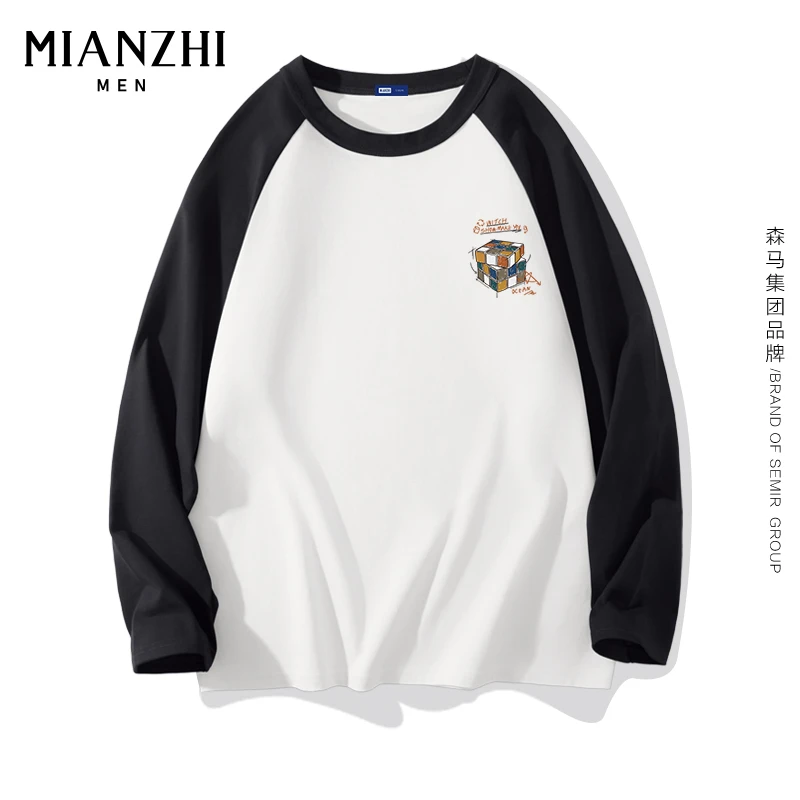 棉致简约撞色插肩袖男长袖t恤百搭ins风百搭日系上衣