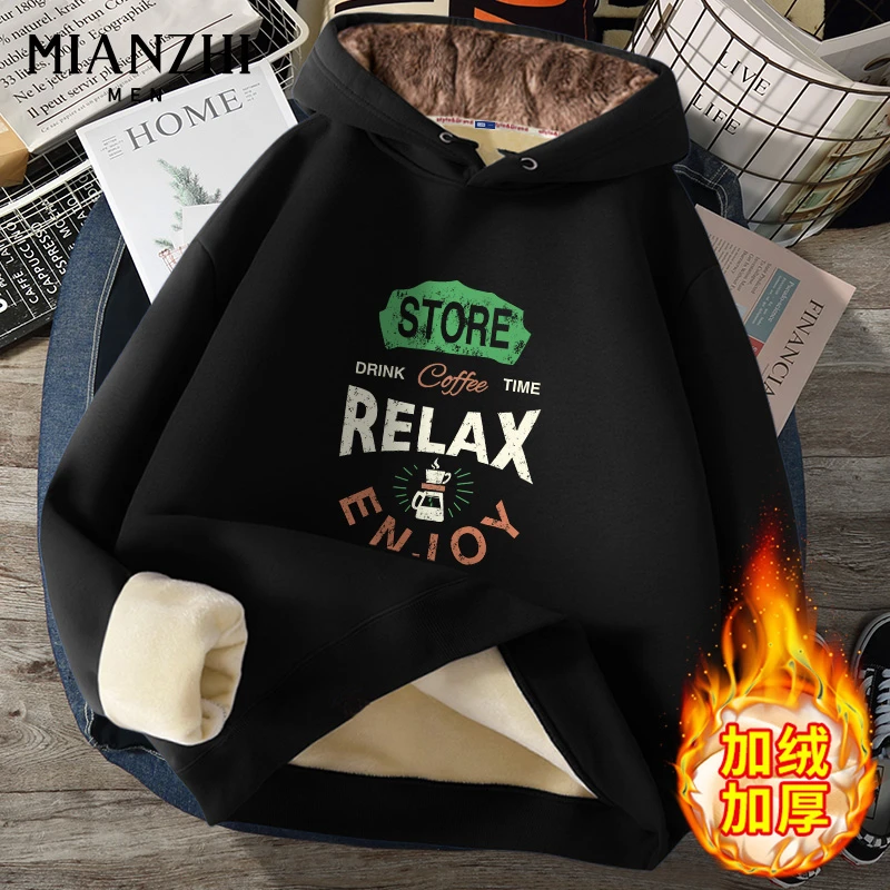 棉致冬季银狐绒男士连帽卫衣美式重磅高街oversize保暖上衣厚外套