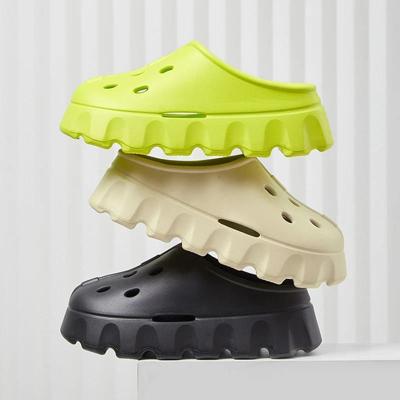 洞洞鞋女夏时尚外穿diy厚底eva拖鞋女踩屎感仙女包头半托沙滩凉拖