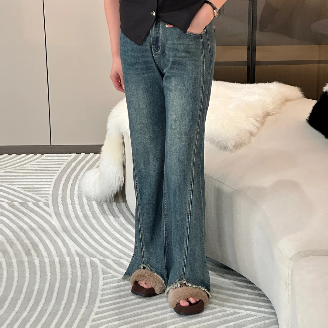 NANXU/楠序楠姐女装微胖女 2023秋休闲显瘦百搭牛仔喇叭裤NN19650