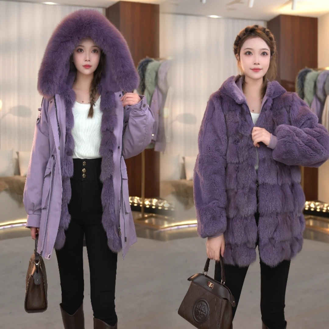 【升级版芝美人+兔毛三穿】冬季新款真毛保暖可拆女士短款外套